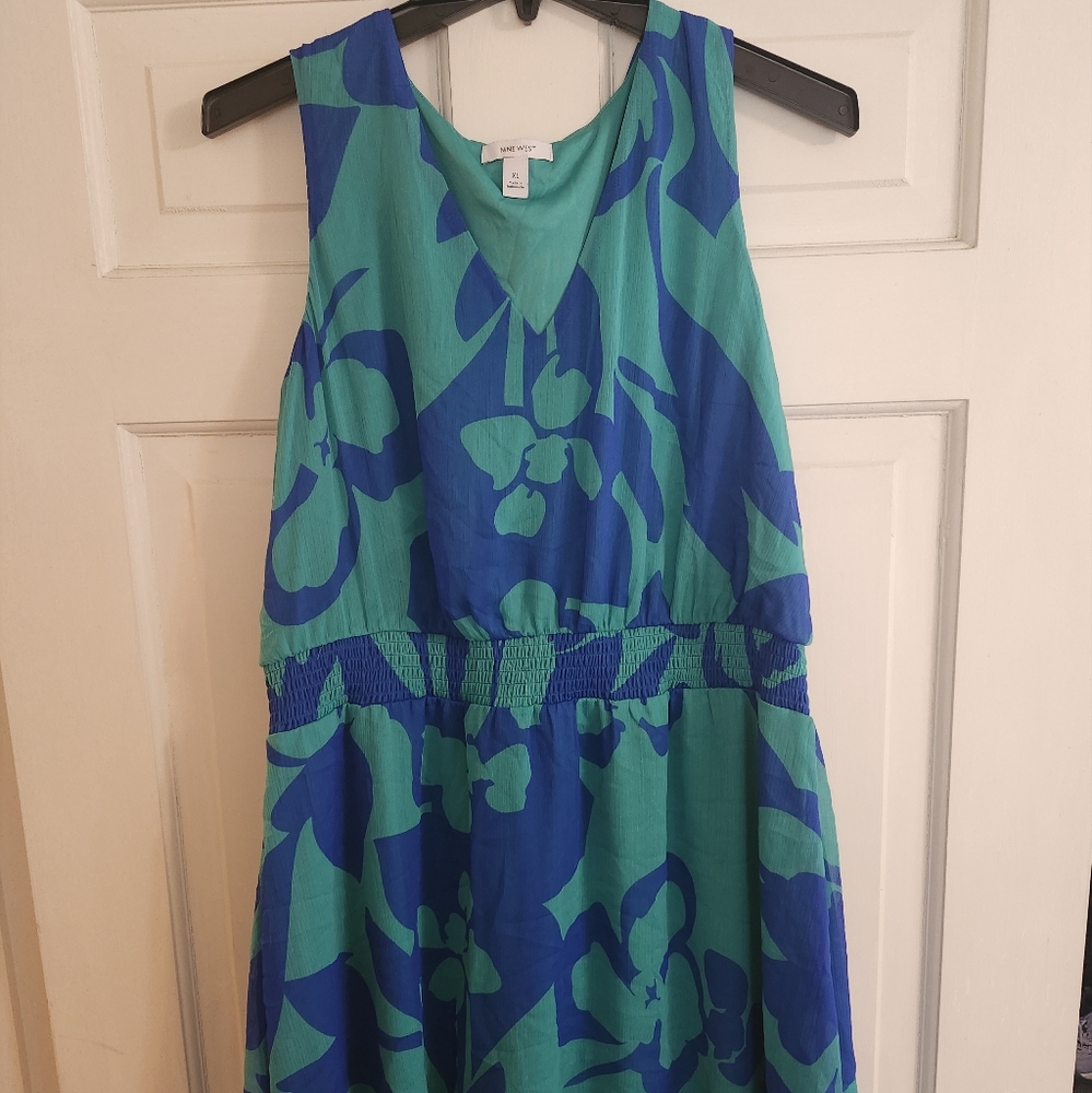 Nine West Blue and Green Patterned Dress XL Kohls